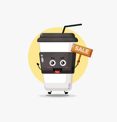 Cute Coffee Cup Character With Sale Sign