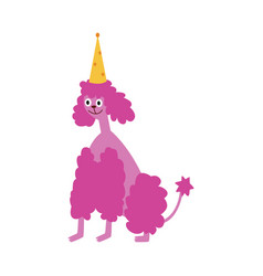 Puppy Poodle In A Birthday Party Hat Flat Cartoon