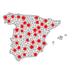 Wire Frame Polygonal Map Spain With Red Covid19