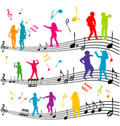 Music note with kids silhouettes dancing Vector Image