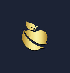 Apple fruit leaf gold logo Royalty Free Vector Image