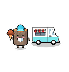 Mascot Cartoon Of Tree Stump With Ice Cream Truck