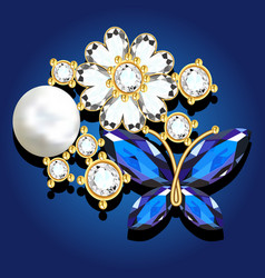 A Brooch In Shape Flower And Butterfly