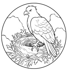 A Bird Sits In Nest Coloring Page For Kids