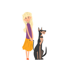 Blonde Girl Walking Her Pet Dog