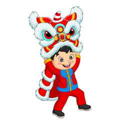 Cartoon Chinese Boy With Lion Dance