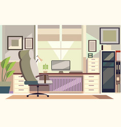 Flat Design Of Modern Office Room With Monitor