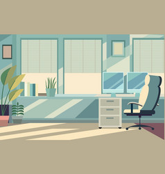 Flat Design Of Office Room With Big Window