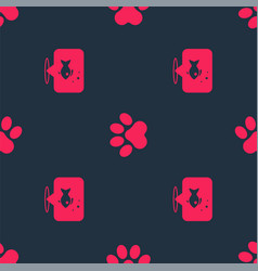 Set Fish And Paw Print On Seamless Pattern