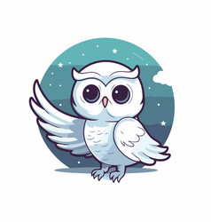 Cute Owl With Wings In Cartoon Style On A White