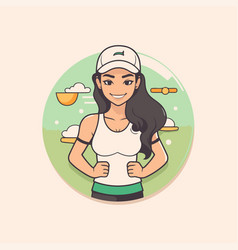 Sporty Woman Running In The Park In Cartoon Style