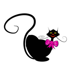 Black Smiling Cat With A Pink Bow