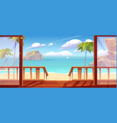 Bungalow Wooden Porch And View Sand Sea Beach