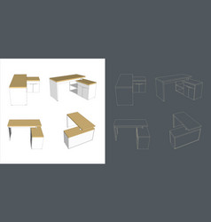 Set Of Working Table Wireframe Furniture