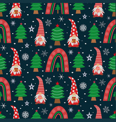 Christmas Gnomes And Rainbow Seamless Pattern