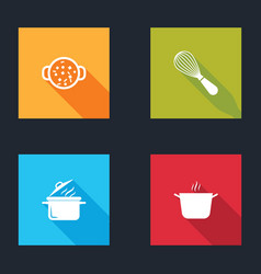 Set Cooking Soup In Pot Kitchen Whisk And Icon