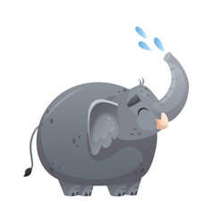 Grey Elephant With Trunk And Tusks Sprinkling