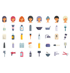 Hair Colouring Icons Set Flat Dye Shower