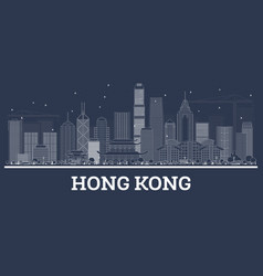 Outline Hong Kong China City Skyline With White