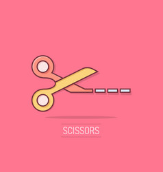 Scissor With Cutting Line Icon In Comic Style Cut