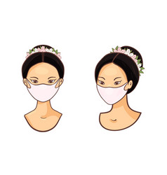 Asian Woman Set Wearing Face Mask