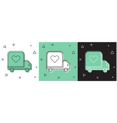 Set Delivery Truck With Heart Icon Isolated