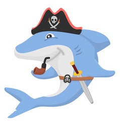 Shark In Pirate Hat Happy Cartoon Animal Icon