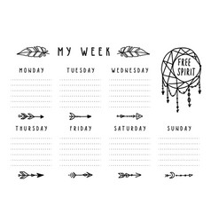 Weekly Planner In Boho Style With Arrows