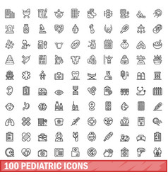 100 Pediatric Icons Set Outline Style