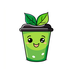 Cute Green Smoothie Cup Cartoon Smiling Friendly