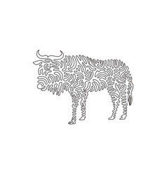 Single Curly One Line Drawing Of Cute Wildebeest