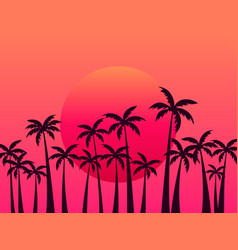 Tropical Sunset With Palms And Gradient Sun