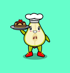 Cute Cartoon Chef Pear Fruit Serving Cake On Tray