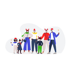 Family In Santa Hats Wearing Masks To Prevent