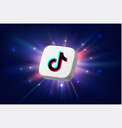 Tiktok App 3d Icon On Space Background With Rays