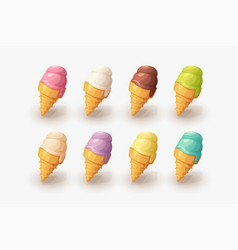 Ice Cream Cones Different Taste In Set