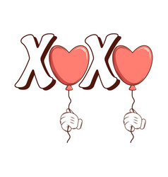 Lettering Xoxo And Heart Groovy Retro Cartoon