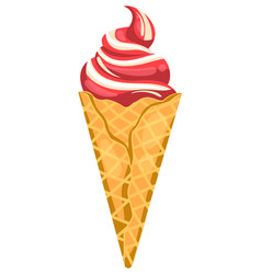 Strawberry And Vanilla Soft Serve Ice Cream Cone