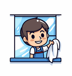 Cleaning Service - Kid Boy Window Cartoon