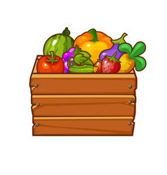 Wooden Box With Vegetables And Berries For Game Ui