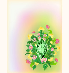 Season Spring Card With Emerald And Flowers