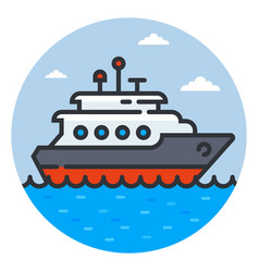 Ship Icon On Waves Private Yacht At Sea