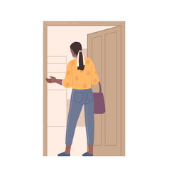 Woman Opening Doors And Entering