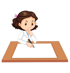 Cute Girl Wearing Scientist Uniform Writing