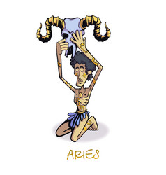 Aries Zodiac Sign Man Flat Cartoon Astrological