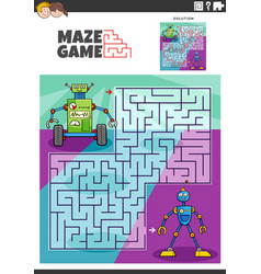 Maze Activity With Cartoon Robots Or Droids