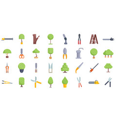 Tree Trimming Icons Set Flat Chainsaw