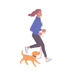 Woman Running With Her Dog Flat Cartoon