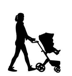 Mom And Baby In Pram Walking Silhouette