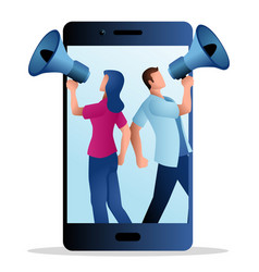 Male And Female Figure Comes Out From Cellphone